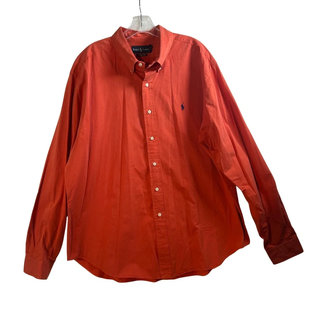 Ralph Lauren Mens XXL Classic Fit Orange Cotton Button Down Long Sleeve Shirt